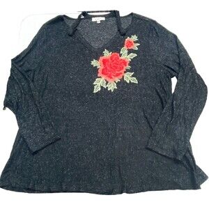 MOA MOA Women’s Soft Sweater Plus Size 3X Embroidered Floral Detail